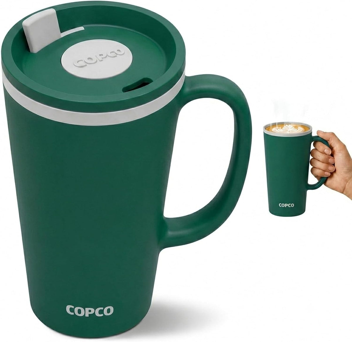 16 Oz Cone Desk Mug - Twist-Off Lid, Handle & Slide Tab (Brown)