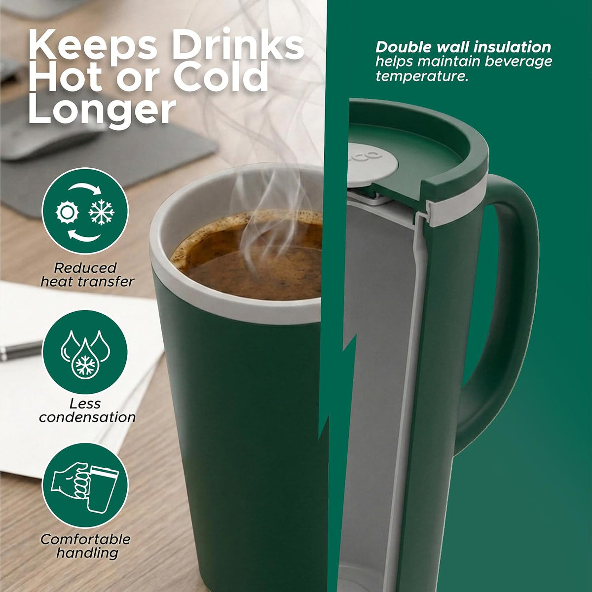 16 Oz Cone Desk Mug - Twist-Off Lid, Handle & Slide Tab (Brown)
