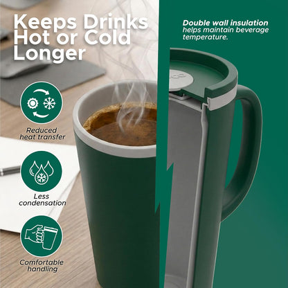 16 Oz Cone Desk Mug - Twist-Off Lid, Handle & Slide Tab (Brown)