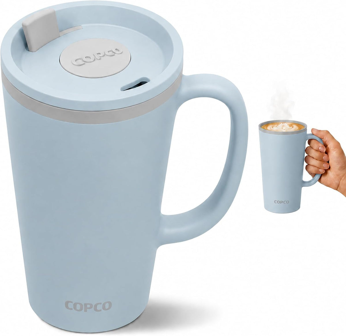 16 Oz Cone Desk Mug - Twist-Off Lid, Handle & Slide Tab (Brown)