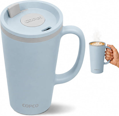 16 Oz Cone Desk Mug - Twist-Off Lid, Handle & Slide Tab (Brown)