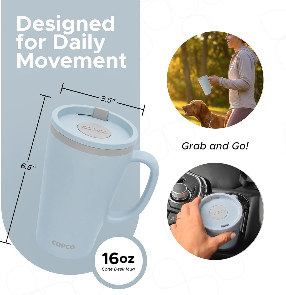 16 Oz Cone Desk Mug - Twist-Off Lid, Handle & Slide Tab (Brown)