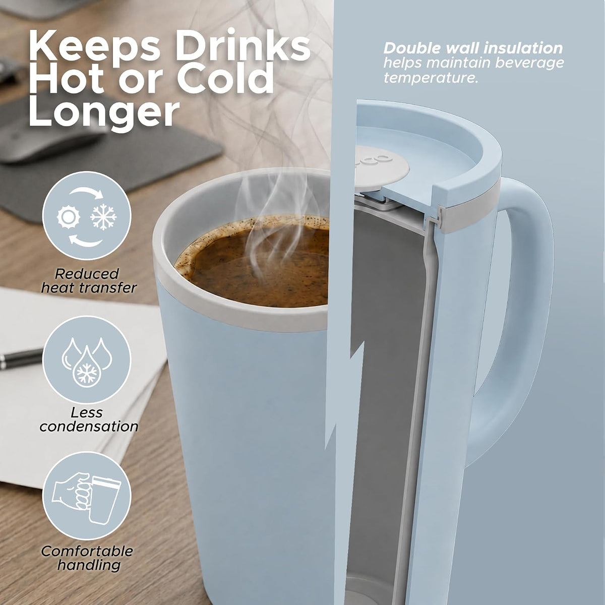16 Oz Cone Desk Mug - Twist-Off Lid, Handle & Slide Tab (Brown)