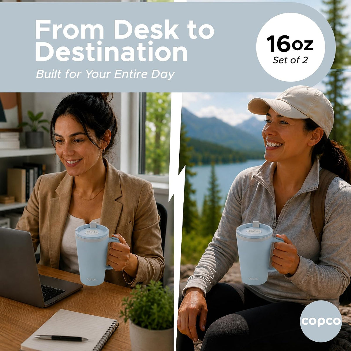 16 Oz Cone Desk Mug - Twist-Off Lid, Handle & Slide Tab (Brown)