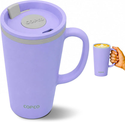 16 Oz Cone Desk Mug - Twist-Off Lid, Handle & Slide Tab (Brown)
