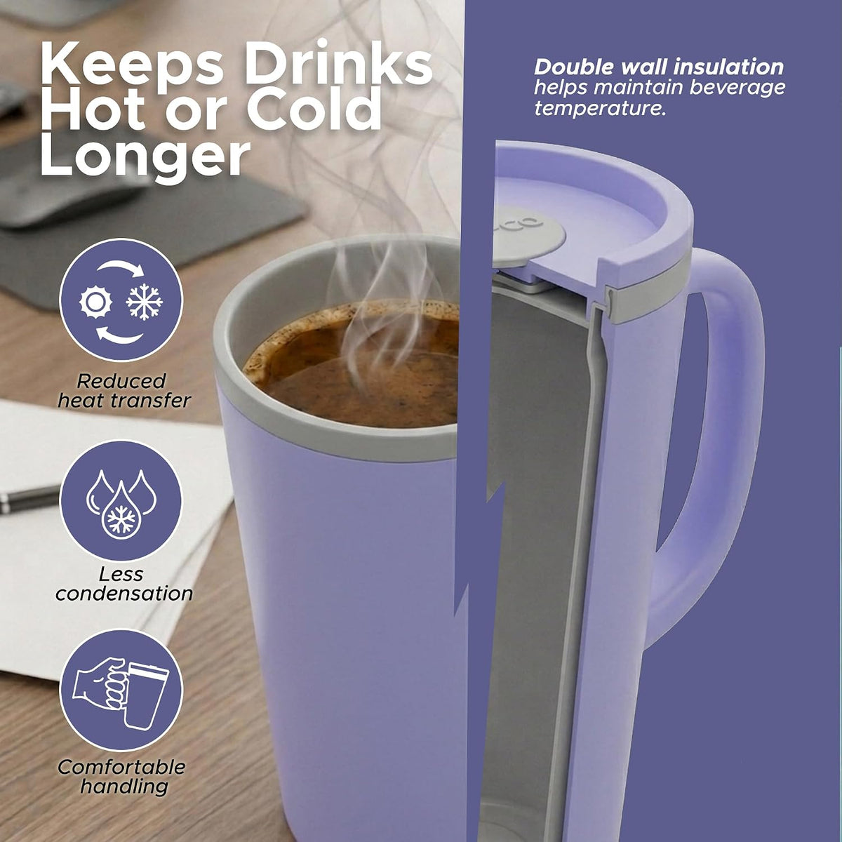 16 Oz Cone Desk Mug - Twist-Off Lid, Handle & Slide Tab (Brown)