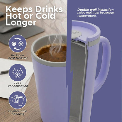 16 Oz Cone Desk Mug - Twist-Off Lid, Handle & Slide Tab (Brown)