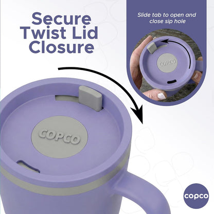 16 Oz Cone Desk Mug - Twist-Off Lid, Handle & Slide Tab (Brown)