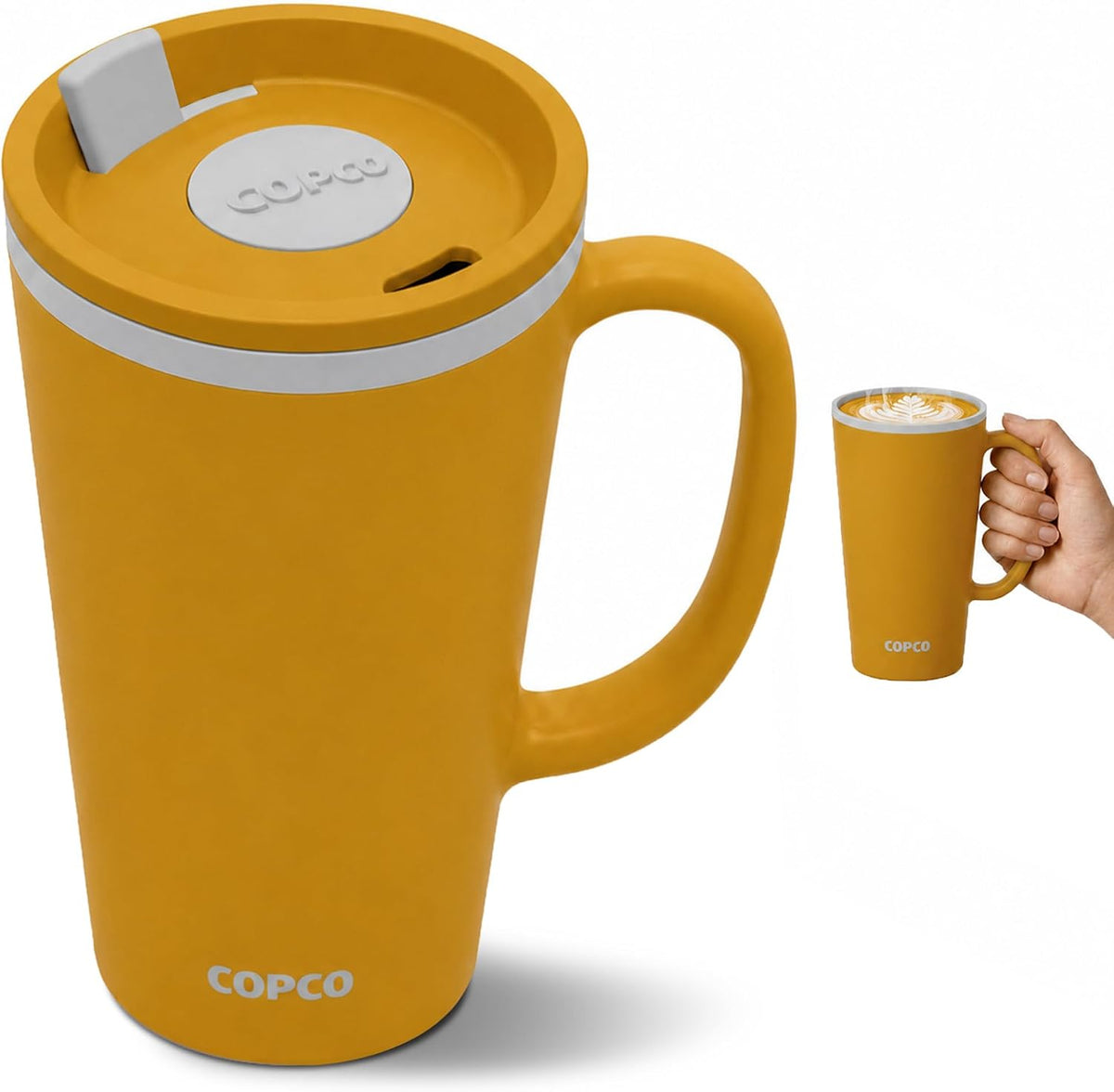 16 Oz Cone Desk Mug - Twist-Off Lid, Handle & Slide Tab (Brown)