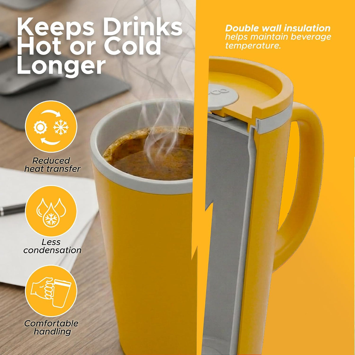 16 Oz Cone Desk Mug - Twist-Off Lid, Handle & Slide Tab (Brown)
