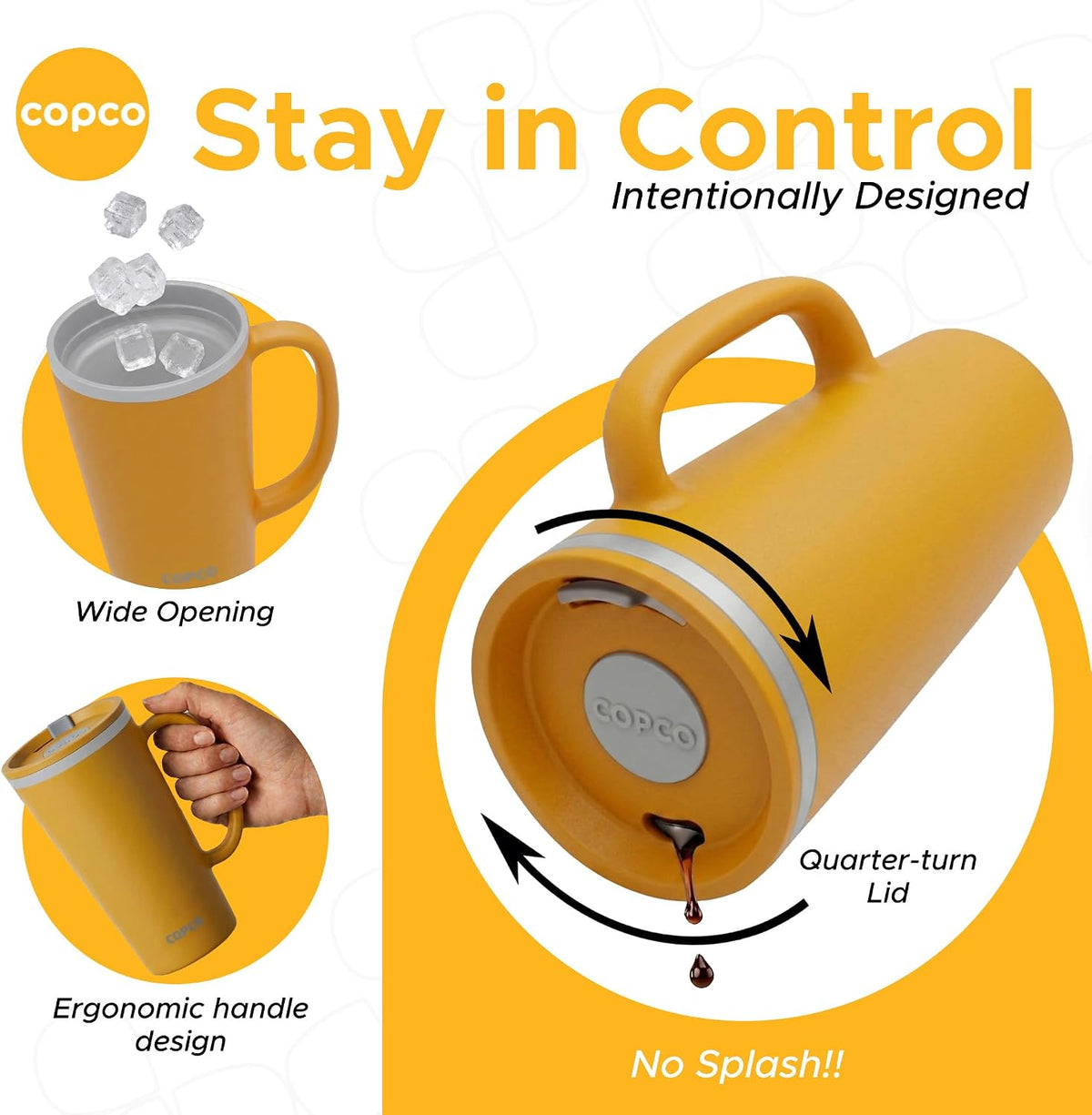 16 Oz Cone Desk Mug - Twist-Off Lid, Handle & Slide Tab (Brown)