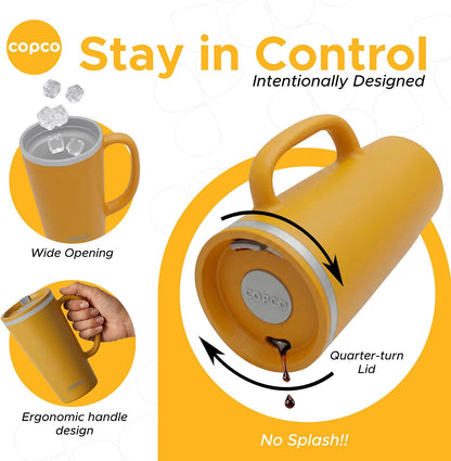 16 Oz Cone Desk Mug - Twist-Off Lid, Handle & Slide Tab (Brown)