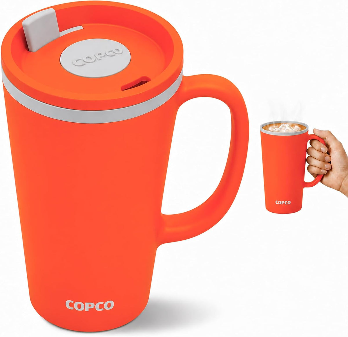 16 Oz Cone Desk Mug - Twist-Off Lid, Handle & Slide Tab (Brown)