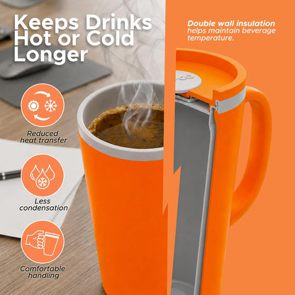16 Oz Cone Desk Mug - Twist-Off Lid, Handle & Slide Tab (Brown)