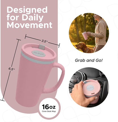 16 Oz Cone Desk Mug - Twist-Off Lid, Handle & Slide Tab (Brown)