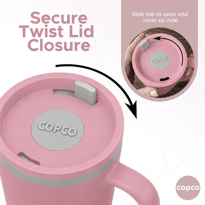 16 Oz Cone Desk Mug - Twist-Off Lid, Handle & Slide Tab (Brown)