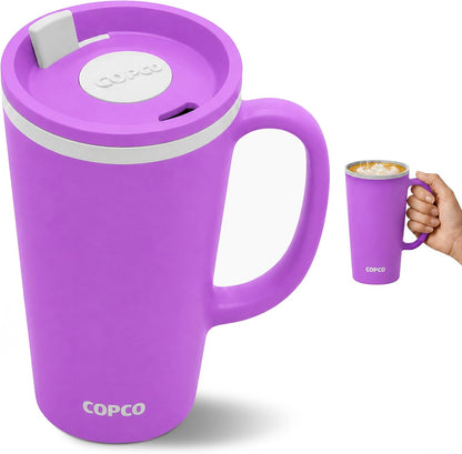 16 Oz Cone Desk Mug - Twist-Off Lid, Handle & Slide Tab (Brown)