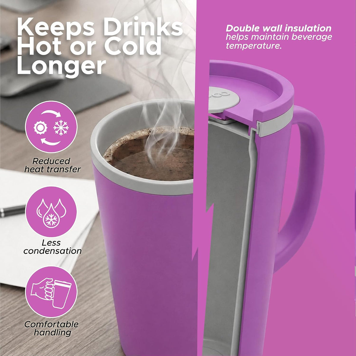 16 Oz Cone Desk Mug - Twist-Off Lid, Handle & Slide Tab (Brown)