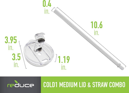 brand Cold1 Tumblers or Mugs 20-24oz mouth Replacement Lid (3.5 inch diameter) and Straw (10.6 inch) set, Clear, BPA Free, Dishwasher safe, Durable, Reusable, Spill Proof Lid, Medium