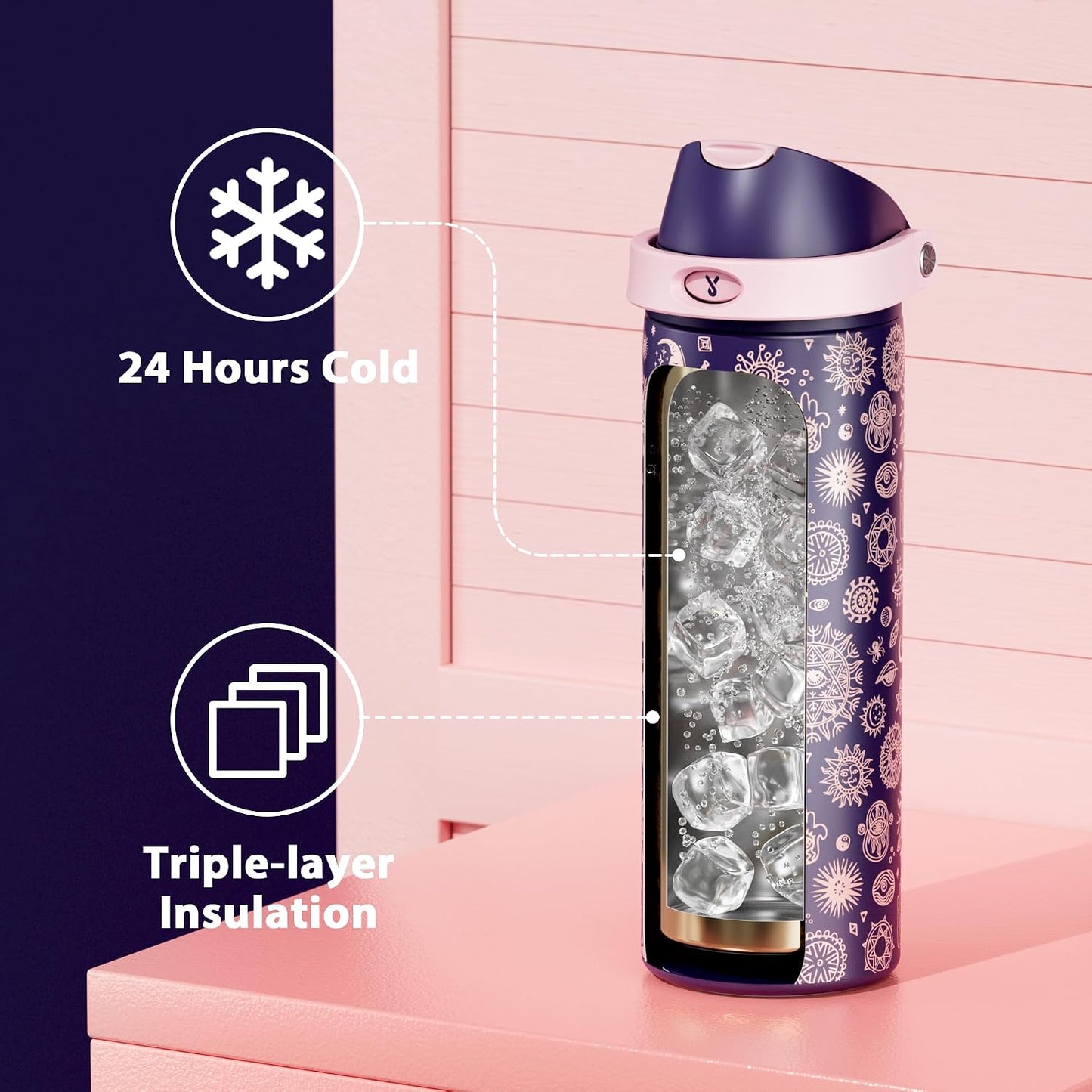 32 oz Insulated Water Bottle with Straw: Stainless Steel Metal Water Bottle with 2-in-1 Lid - Leak Proof, Cold for 24 Hours, Protective Silicone Base, BPA-Free for Sports Gym, Sage - Colors A