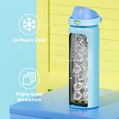 32 oz Insulated Water Bottle with Straw: Stainless Steel Metal Water Bottle with 2-in-1 Lid - Leak Proof, Cold for 24 Hours, Protective Silicone Base, BPA-Free for Sports Gym, Sage - Colors A