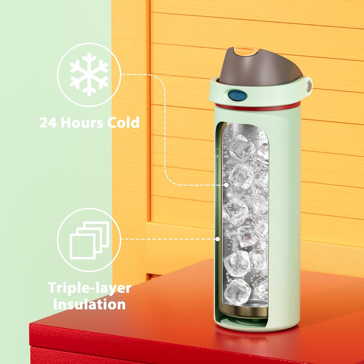 32 oz Insulated Water Bottle with Straw: Stainless Steel Metal Water Bottle with 2-in-1 Lid - Leak Proof, Cold for 24 Hours, Protective Silicone Base, BPA-Free for Sports Gym, Sage - Colors A