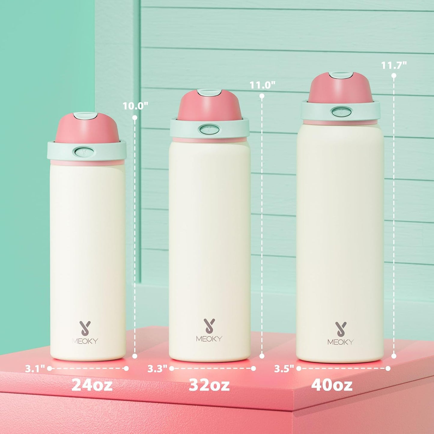32 oz Insulated Water Bottle with Straw: Stainless Steel Metal Water Bottle with 2-in-1 Lid - Leak Proof, Cold for 24 Hours, Protective Silicone Base, BPA-Free for Sports Gym, Sage - Colors A