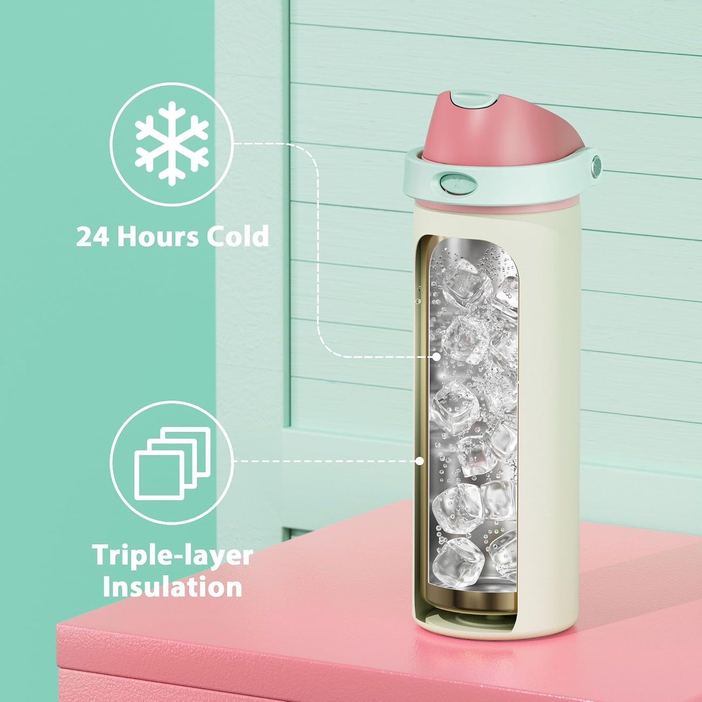 32 oz Insulated Water Bottle with Straw: Stainless Steel Metal Water Bottle with 2-in-1 Lid - Leak Proof, Cold for 24 Hours, Protective Silicone Base, BPA-Free for Sports Gym, Sage - Colors A