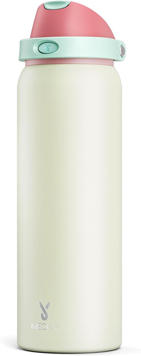 32 oz Insulated Water Bottle with Straw: Stainless Steel Metal Water Bottle with 2-in-1 Lid - Leak Proof, Cold for 24 Hours, Protective Silicone Base, BPA-Free for Sports Gym, Sage - Colors A