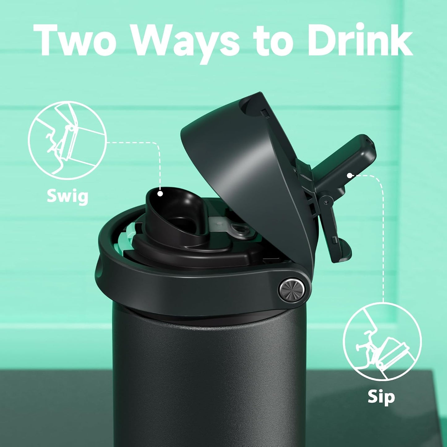 32 oz Insulated Water Bottle with Straw: Stainless Steel Metal Water Bottle with 2-in-1 Lid - Leak Proof, Cold for 24 Hours, Protective Silicone Base, BPA-Free for Sports Gym, Sage - Colors A