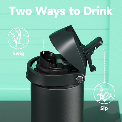32 oz Insulated Water Bottle with Straw: Stainless Steel Metal Water Bottle with 2-in-1 Lid - Leak Proof, Cold for 24 Hours, Protective Silicone Base, BPA-Free for Sports Gym, Sage - Colors A