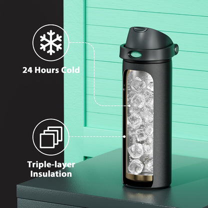 32 oz Insulated Water Bottle with Straw: Stainless Steel Metal Water Bottle with 2-in-1 Lid - Leak Proof, Cold for 24 Hours, Protective Silicone Base, BPA-Free for Sports Gym, Sage - Colors A
