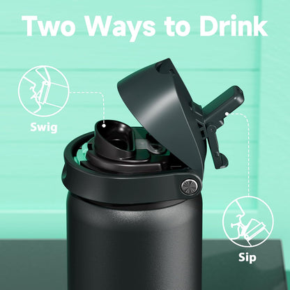 32 oz Insulated Water Bottle with Straw: Stainless Steel Metal Water Bottle with 2-in-1 Lid - Leak Proof, Cold for 24 Hours, Protective Silicone Base, BPA-Free for Sports Gym, Sage - Colors A