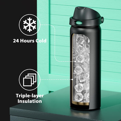 32 oz Insulated Water Bottle with Straw: Stainless Steel Metal Water Bottle with 2-in-1 Lid - Leak Proof, Cold for 24 Hours, Protective Silicone Base, BPA-Free for Sports Gym, Sage - Colors A