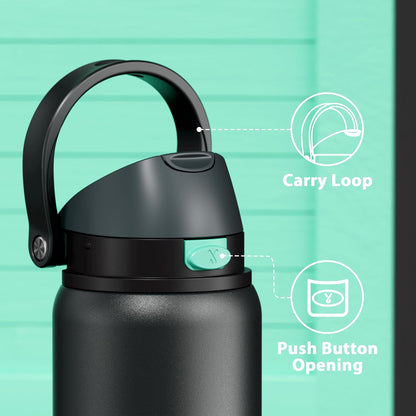 32 oz Insulated Water Bottle with Straw: Stainless Steel Metal Water Bottle with 2-in-1 Lid - Leak Proof, Cold for 24 Hours, Protective Silicone Base, BPA-Free for Sports Gym, Sage - Colors A
