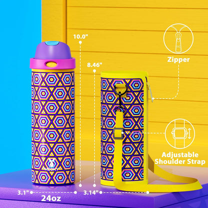 32 oz Insulated Water Bottle with Straw: Stainless Steel Metal Water Bottle with 2-in-1 Lid - Leak Proof, Cold for 24 Hours, Protective Silicone Base, BPA-Free for Sports Gym, Sage - Colors A