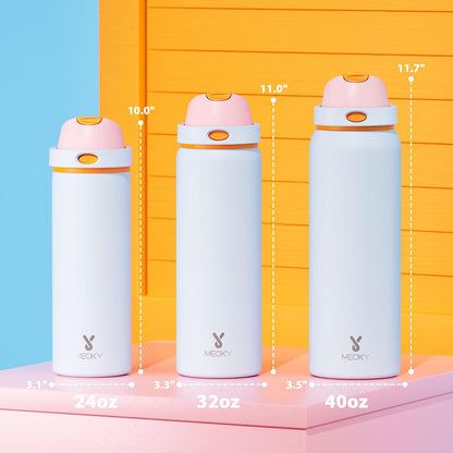 32 oz Insulated Water Bottle with Straw: Stainless Steel Metal Water Bottle with 2-in-1 Lid - Leak Proof, Cold for 24 Hours, Protective Silicone Base, BPA-Free for Sports Gym, Sage - Colors A