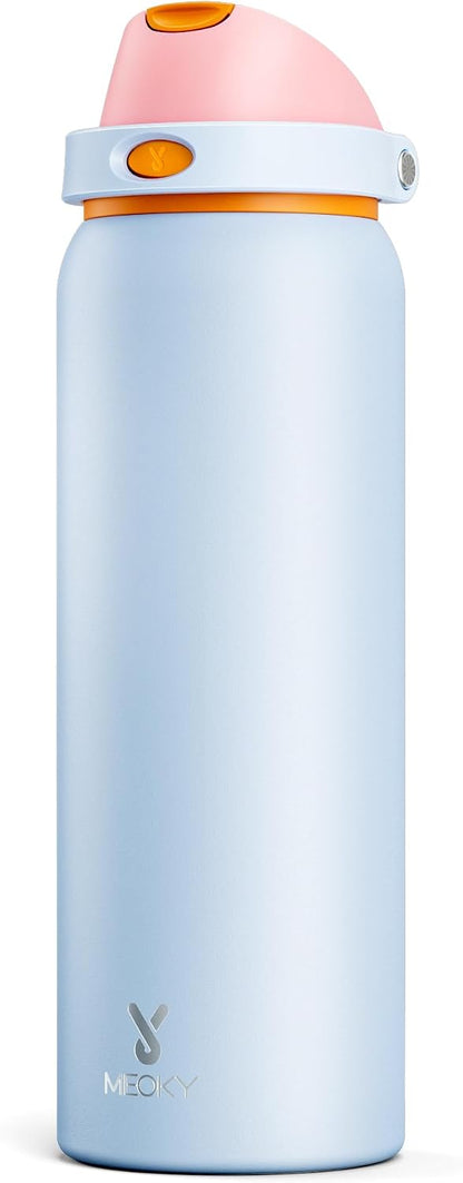 32 oz Insulated Water Bottle with Straw: Stainless Steel Metal Water Bottle with 2-in-1 Lid - Leak Proof, Cold for 24 Hours, Protective Silicone Base, BPA-Free for Sports Gym, Sage - Colors A