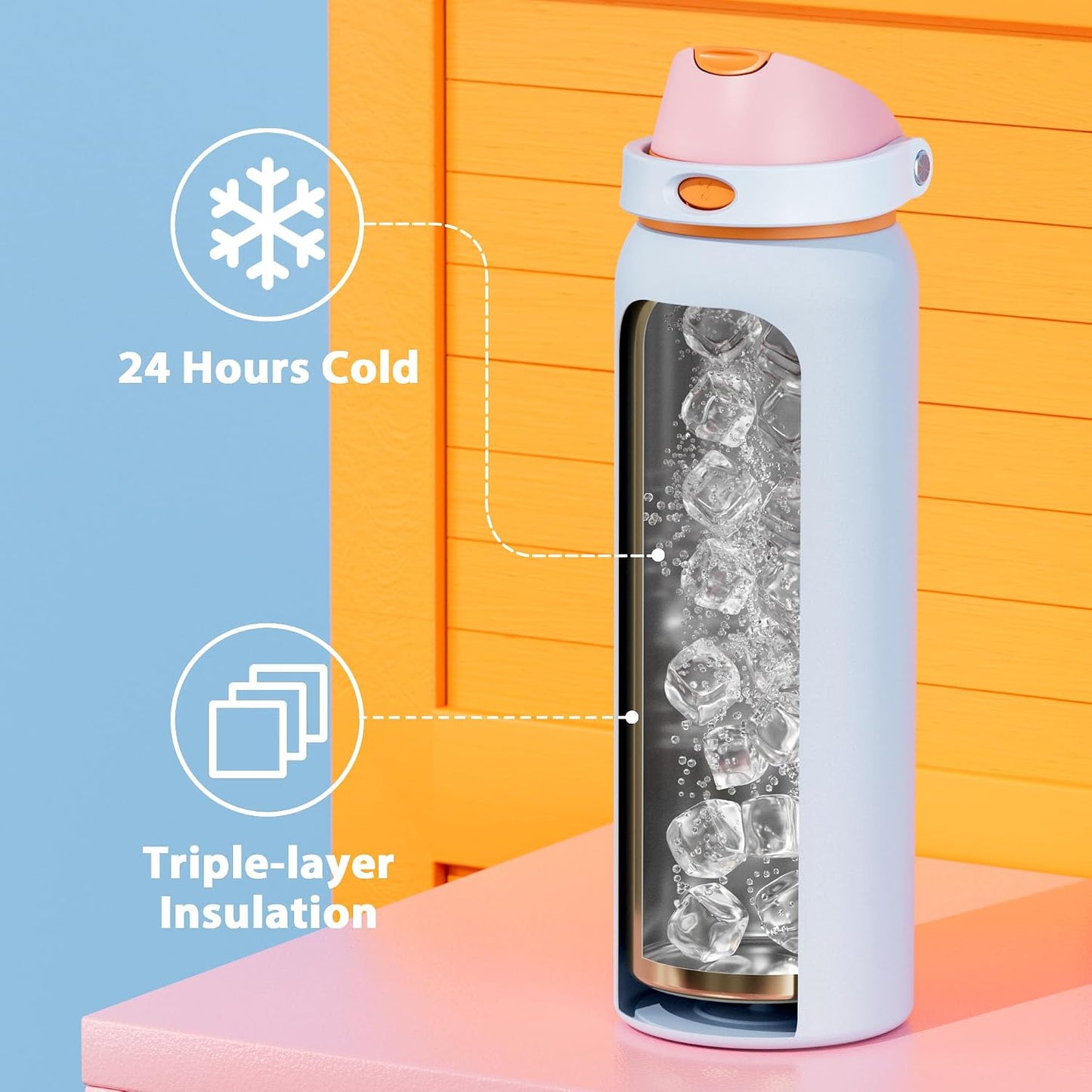 32 oz Insulated Water Bottle with Straw: Stainless Steel Metal Water Bottle with 2-in-1 Lid - Leak Proof, Cold for 24 Hours, Protective Silicone Base, BPA-Free for Sports Gym, Sage - Colors A