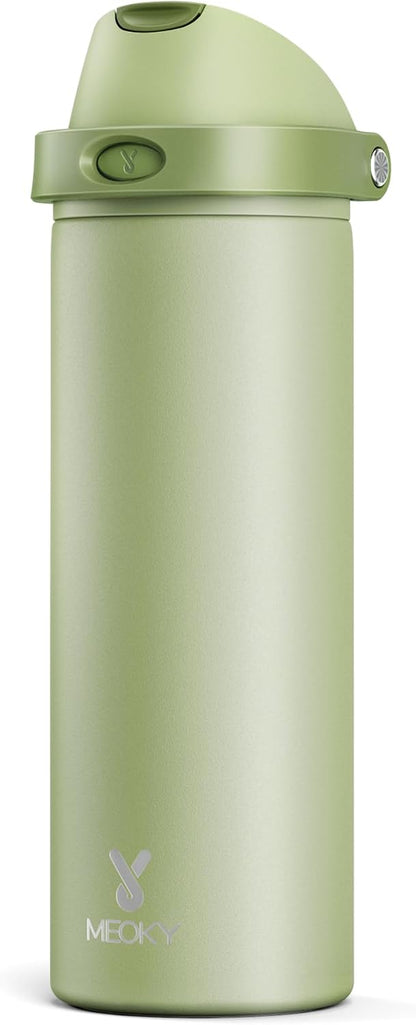 32 oz Insulated Water Bottle with Straw: Stainless Steel Metal Water Bottle with 2-in-1 Lid - Leak Proof, Cold for 24 Hours, Protective Silicone Base, BPA-Free for Sports Gym, Sage - Colors A