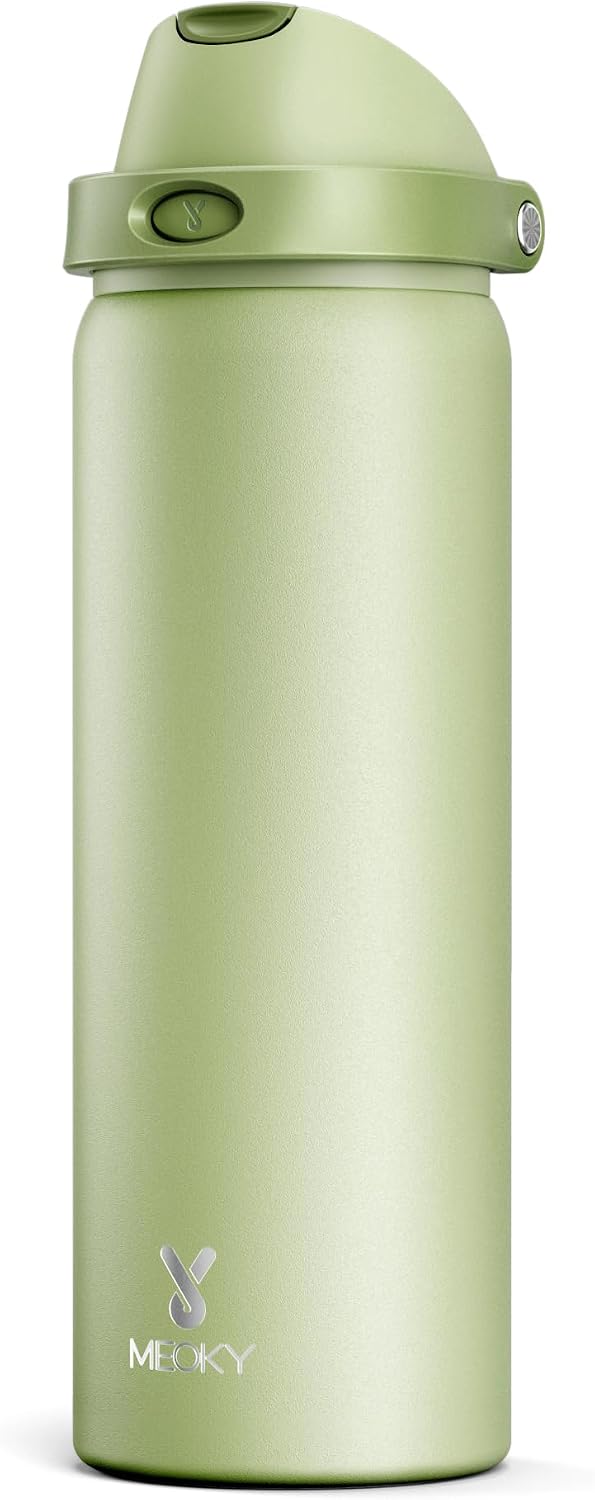 32 oz Insulated Water Bottle with Straw: Stainless Steel Metal Water Bottle with 2-in-1 Lid - Leak Proof, Cold for 24 Hours, Protective Silicone Base, BPA-Free for Sports Gym, Sage - Colors A