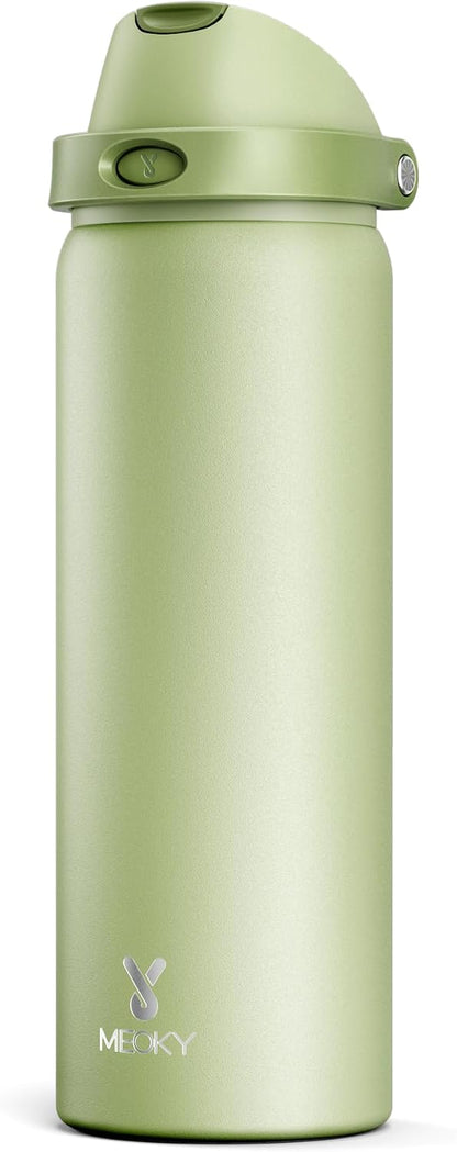 32 oz Insulated Water Bottle with Straw: Stainless Steel Metal Water Bottle with 2-in-1 Lid - Leak Proof, Cold for 24 Hours, Protective Silicone Base, BPA-Free for Sports Gym, Sage - Colors A