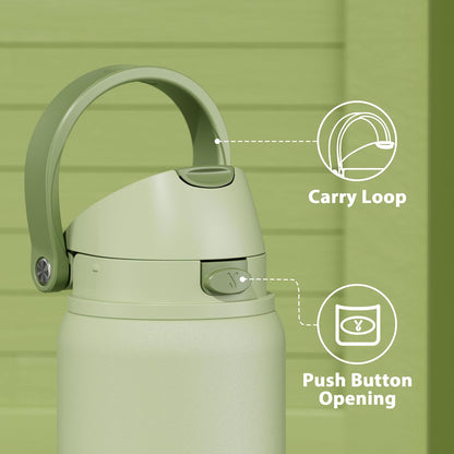 32 oz Insulated Water Bottle with Straw: Stainless Steel Metal Water Bottle with 2-in-1 Lid - Leak Proof, Cold for 24 Hours, Protective Silicone Base, BPA-Free for Sports Gym, Sage - Colors A