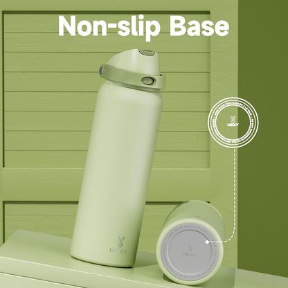 32 oz Insulated Water Bottle with Straw: Stainless Steel Metal Water Bottle with 2-in-1 Lid - Leak Proof, Cold for 24 Hours, Protective Silicone Base, BPA-Free for Sports Gym, Sage - Colors A