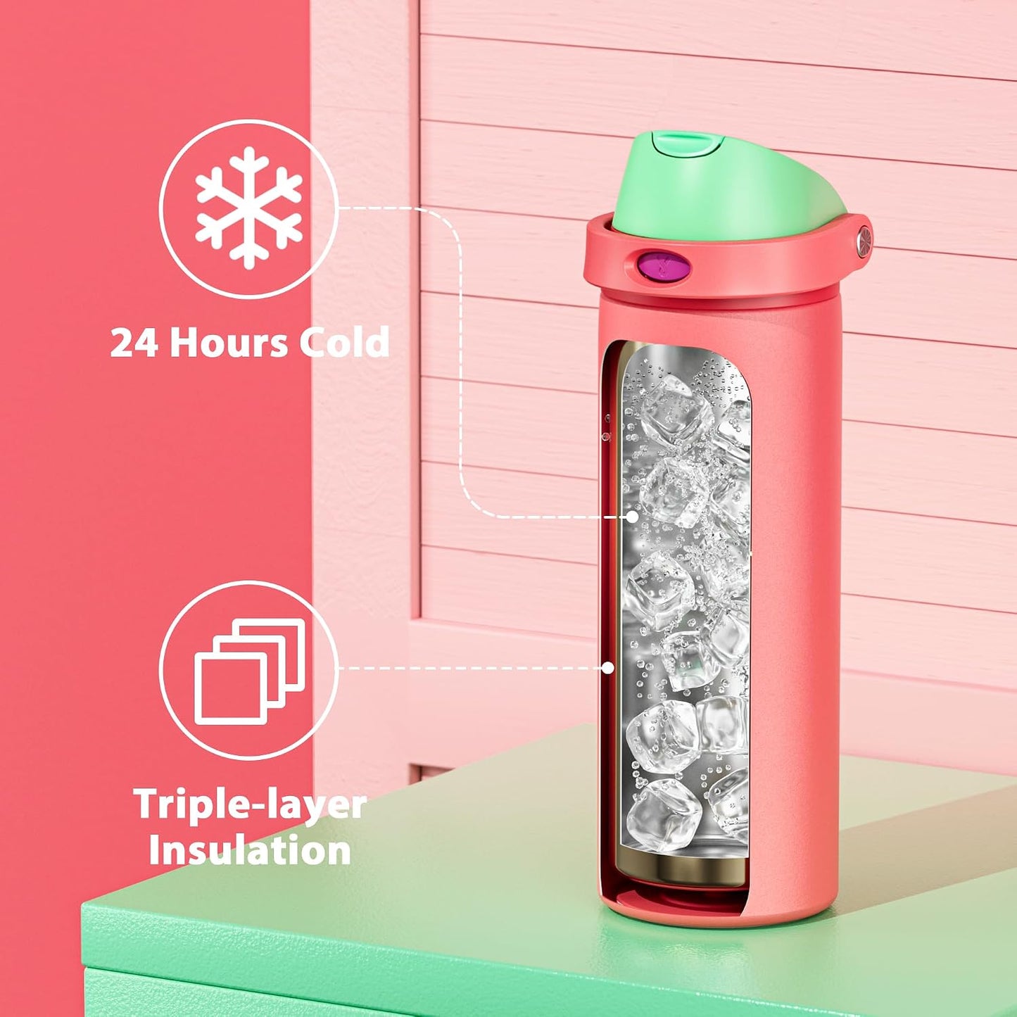 32 oz Insulated Water Bottle with Straw: Stainless Steel Metal Water Bottle with 2-in-1 Lid - Leak Proof, Cold for 24 Hours, Protective Silicone Base, BPA-Free for Sports Gym, Sage - Colors A
