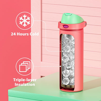 32 oz Insulated Water Bottle with Straw: Stainless Steel Metal Water Bottle with 2-in-1 Lid - Leak Proof, Cold for 24 Hours, Protective Silicone Base, BPA-Free for Sports Gym, Sage - Colors A