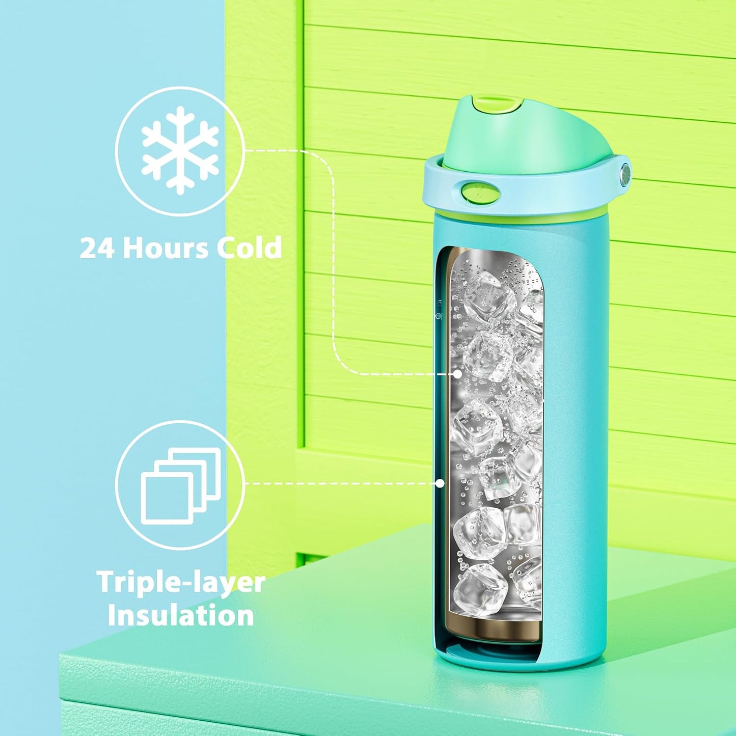 32 oz Insulated Water Bottle with Straw: Stainless Steel Metal Water Bottle with 2-in-1 Lid - Leak Proof, Cold for 24 Hours, Protective Silicone Base, BPA-Free for Sports Gym, Sage - Colors A