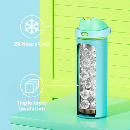 32 oz Insulated Water Bottle with Straw: Stainless Steel Metal Water Bottle with 2-in-1 Lid - Leak Proof, Cold for 24 Hours, Protective Silicone Base, BPA-Free for Sports Gym, Sage - Colors A