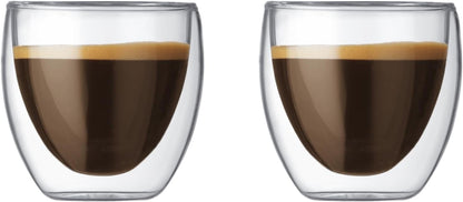 8oz Pavina Double Wall Glasses, High Heat Borosilicate Glass, Set of 2, Clear