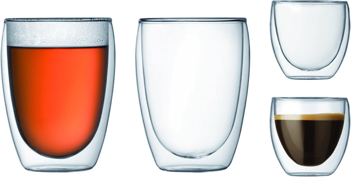 8oz Pavina Double Wall Glasses, High Heat Borosilicate Glass, Set of 2, Clear